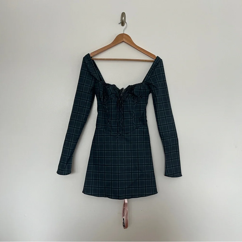 House of CB Malika Blue Tartan Corset Mini Dress Size M NWT - Picture 2 of 8